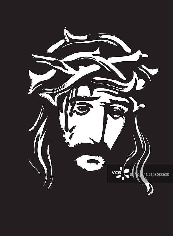 哭泣的耶稣基督戴着荆棘冠冕图片素材