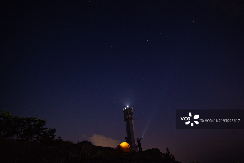 韩国，背包旅行，露营，露营，背包旅行，灯塔，灯塔图片素材