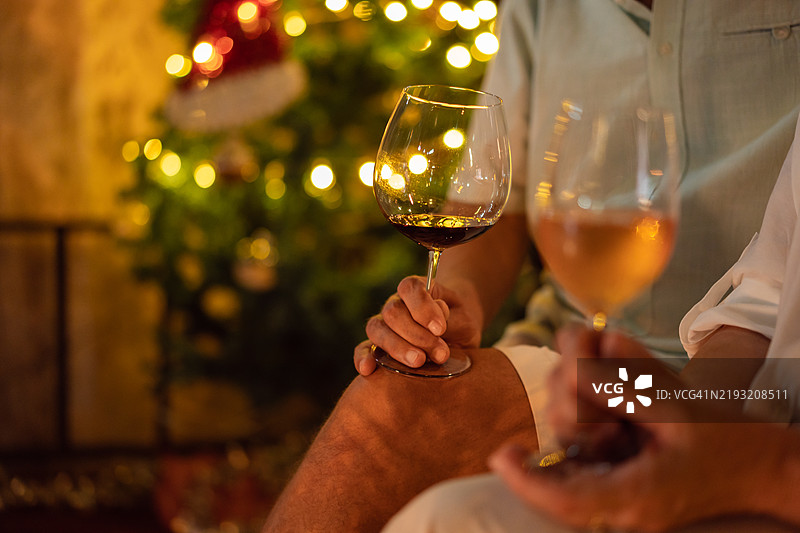 老年夫妇举着酒杯图片素材