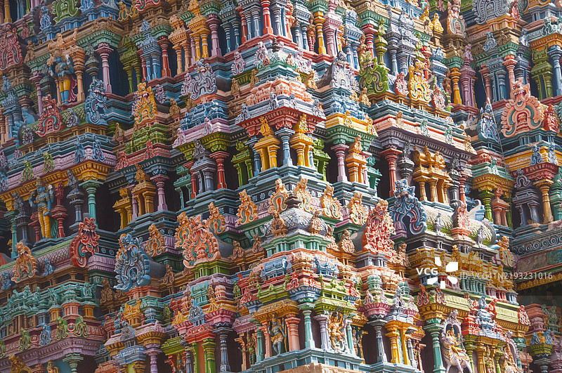 梅纳克希寺的详细信息，印度马杜赖最大的古老寺庙之一。图片素材