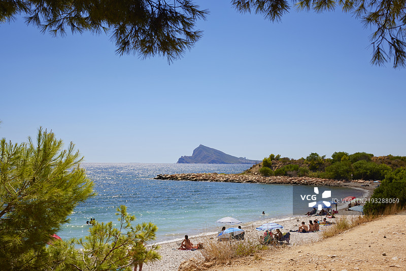 海滩场景，马斯卡拉特海滩，白色海岸，西班牙图片素材