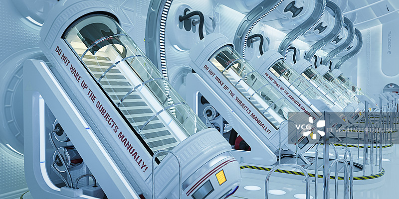 静止睡眠舱的一排图片素材