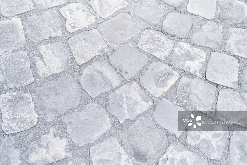 高角度视图，前景中没有人的人行道石地面的纹理图片素材