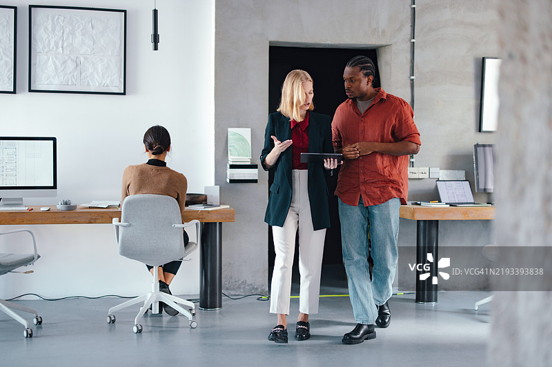 年轻的同事在现代设计工作室中合作项目图片素材