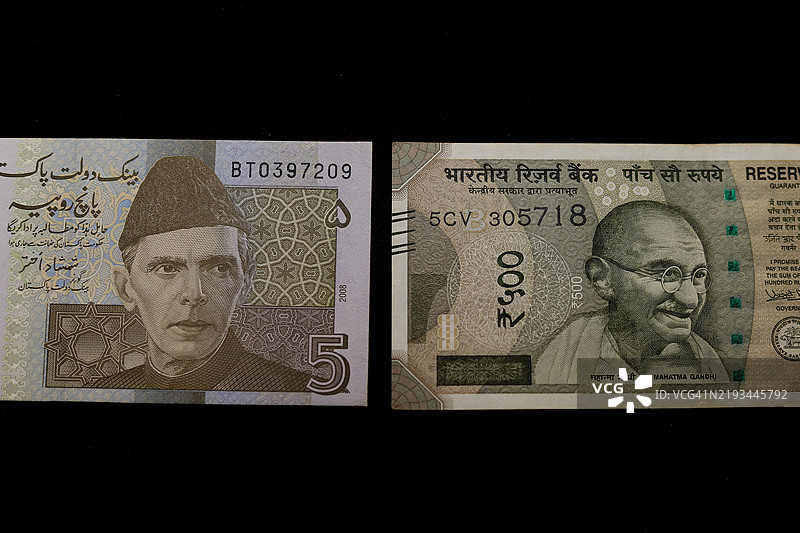 甘地和穆罕默德·阿里·真纳的钞票图片素材