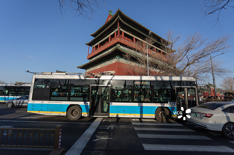 中国北京的古代建筑鼓楼（Gu Lou）。图片素材