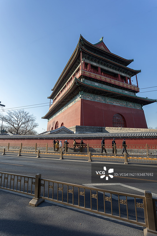 中国北京的古代建筑鼓楼（Gu Lou）。图片素材
