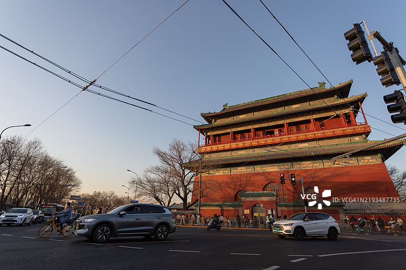 中国北京的古代建筑鼓楼（Gu Lou）。图片素材