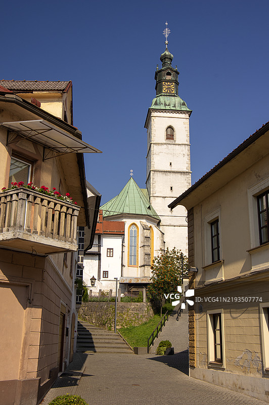 斯科菲亚洛卡中世纪小镇，上卡尼奥拉，斯洛文尼亚。图片素材