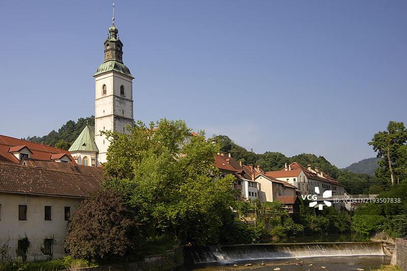 斯科菲亚洛卡中世纪小镇，上卡尼奥拉，斯洛文尼亚。图片素材