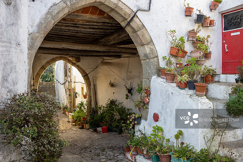 葡萄牙卡斯特洛·德·维德城堡区的哥特式大门图片素材