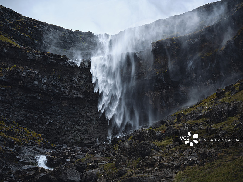 法罗群岛的福萨瀑布景观。图片素材
