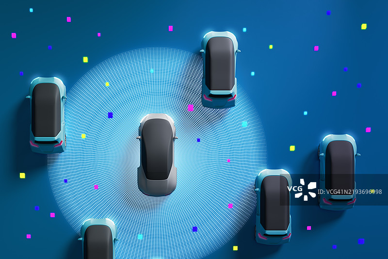 自驾智能汽车网络，数字生成图像。图片素材