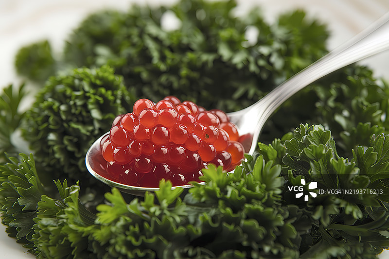 一勺红鱼子酱配香 parsley图片素材