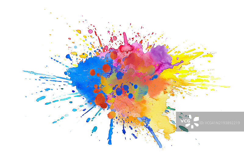 白色背景上的鲜艳彩虹油漆飞溅爆炸图片素材
