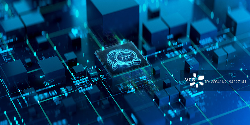 聊天机器人开发和应用中的未来技术。基于人工智能的支持和辅助技术。图片素材