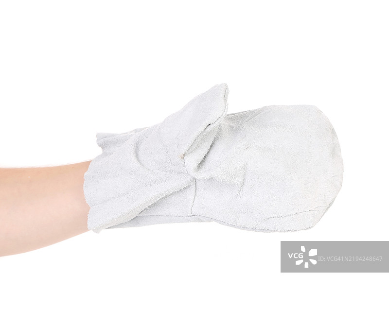 手戴着白色皮革工作手套图片素材