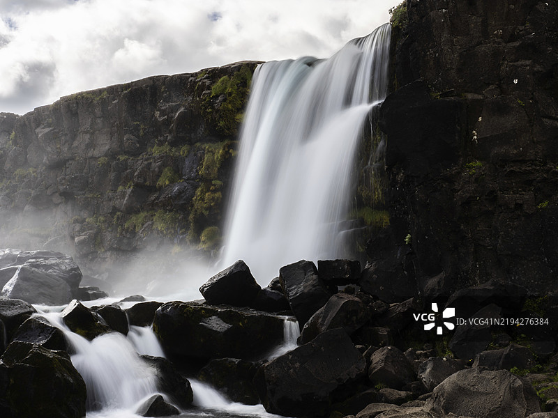 奥克拉尔瀑布，辛格韦德利国家公园，冰岛，欧洲图片素材