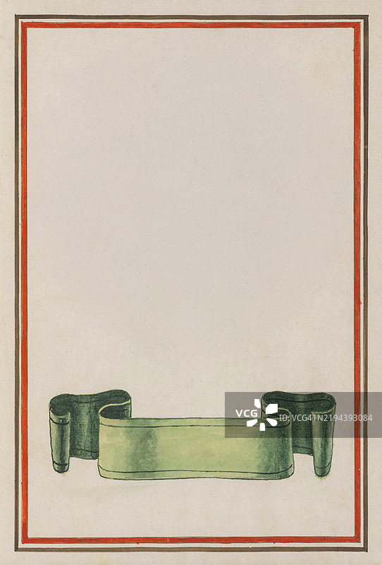 米色背景上的华丽绿色丝带横幅图片素材