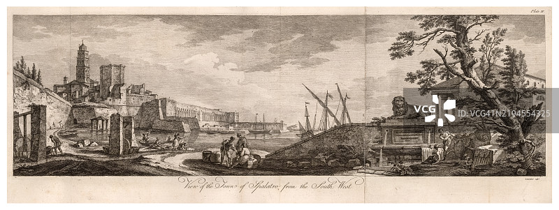 从西南方向俯瞰斯帕拉托（克罗地亚斯普利特）镇的景色。图片素材