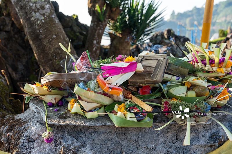巴厘岛印度教供品特写图片素材