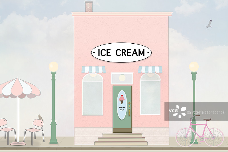 海边冰淇淋店的街景插图图片素材