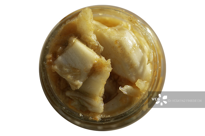 发酵蔬菜泡菜装在玻璃罐中的俯视特写裁剪图像图片素材