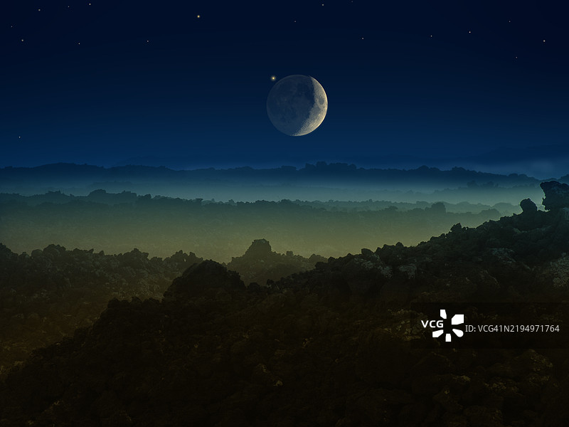 夜晚月亮的美丽景色图片素材