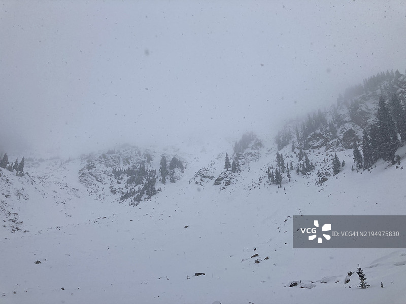 被雪覆盖的土地与天空的美丽景色，塔奥斯滑雪谷，新墨西哥州，美国图片素材