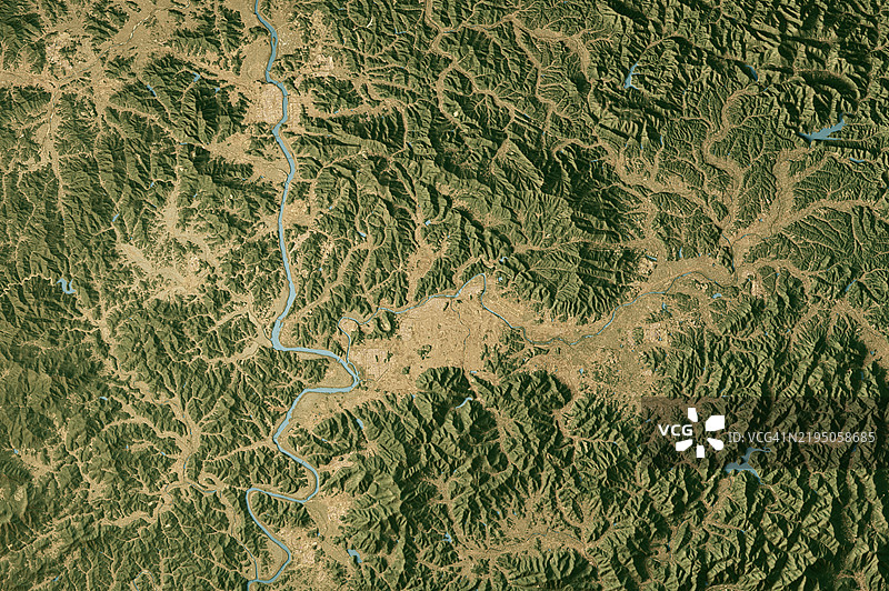 大邱卫星地形图 3D 渲染真实色彩图片素材