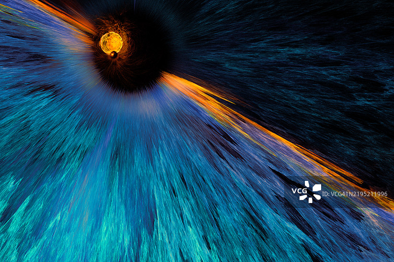 宇宙抽象艺术，充满辐射能量和炽热的球体。抽象的辐射色彩空间星云灯光运动速度线背景。图片素材