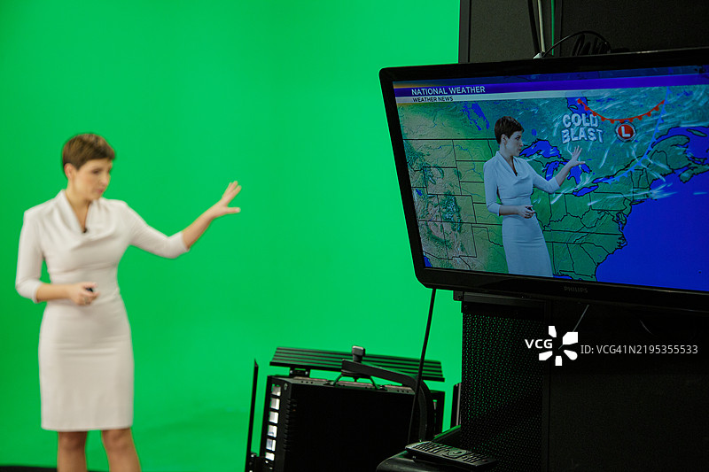 绿色背景上的天气预报员图片素材