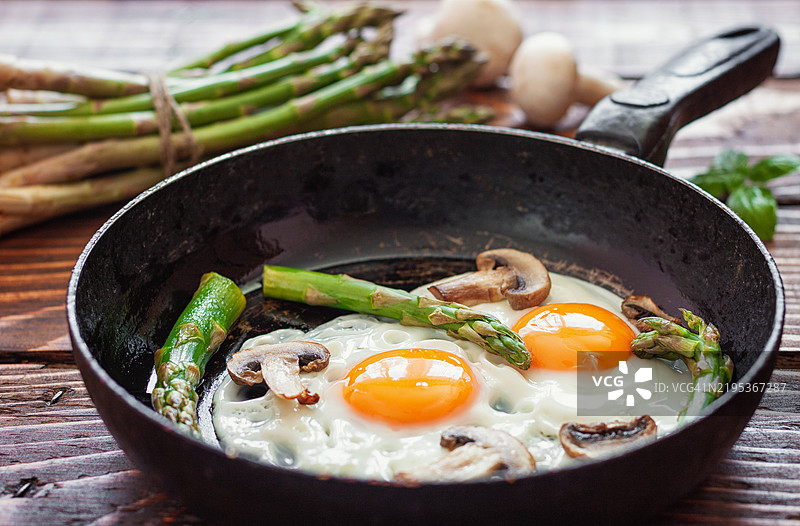 早餐的煎蛋和芦笋图片素材