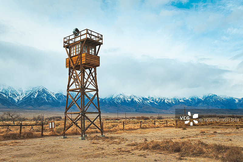 加利福尼亚州孤松的雪山与天空的景色图片素材