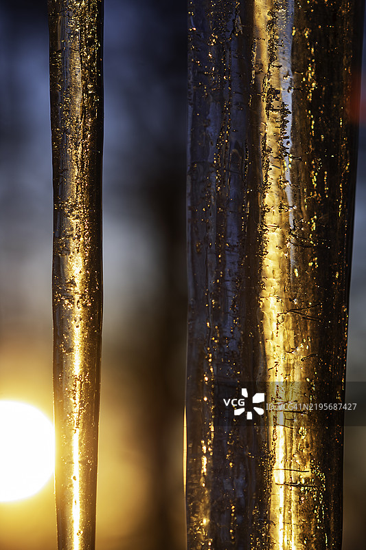 日落时分的金色冰柱图片素材