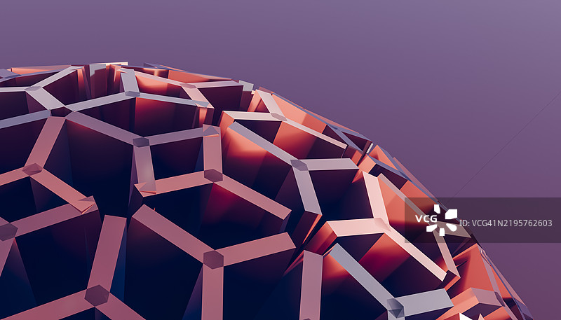 插图，紫色背景上的互联金属面抽象几何结构图片素材
