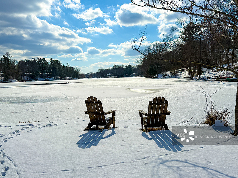 阿迪朗达克椅子、阴影、树木和雪，科佩克图片素材
