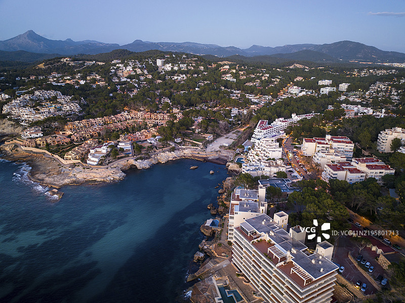 西班牙欧洲马洛卡巴利阿里群岛卡尔维亚的卡尔马海岸和圣庞萨图片素材