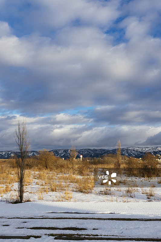 冬季长冈市信浓川岸边图片素材