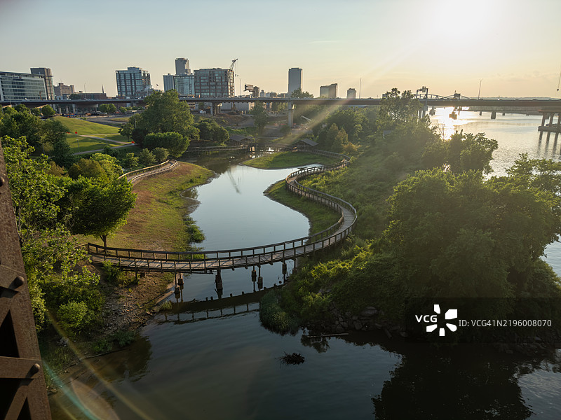 阿肯色州小石城天际线的鸟瞰图图片素材