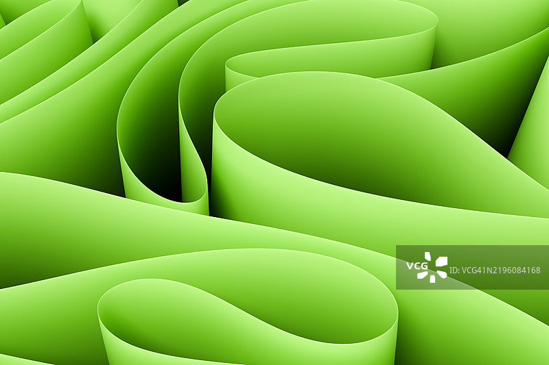抽象的分层波浪绿色背景。美丽的3D自然图案。生态概念，创意壁纸。图片素材