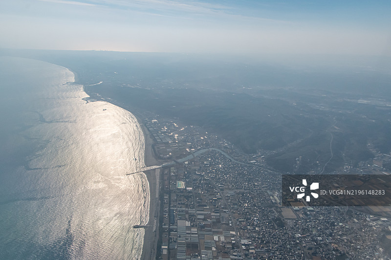 日本静冈县牧之原市的飞机航拍视角图片素材