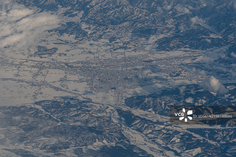 日本山形县米泽市的飞机航拍视角图片素材