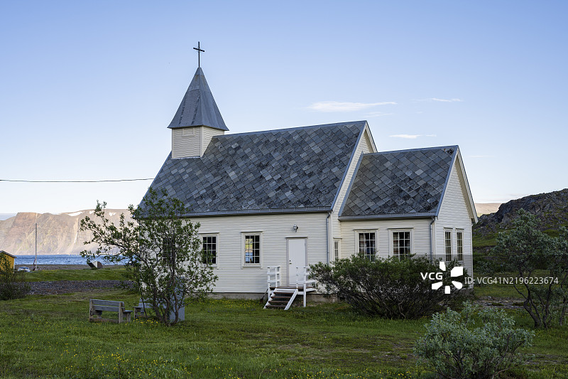 挪威芬马克地区瓦朗杰的西尔特峡湾教堂图片素材