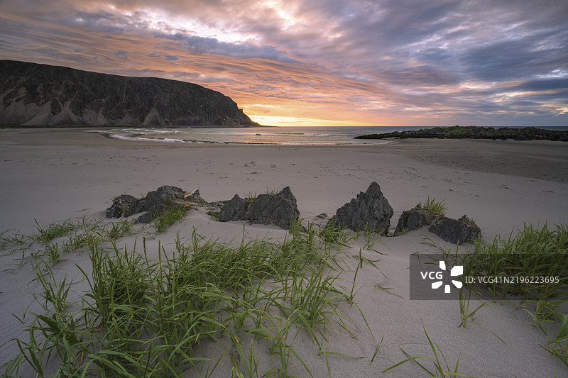 沙滩,沙滩Sandfjordstranden,贝尔勒沃格,巴伦支海,瓦朗热,芬马克,挪威,欧洲图片素材