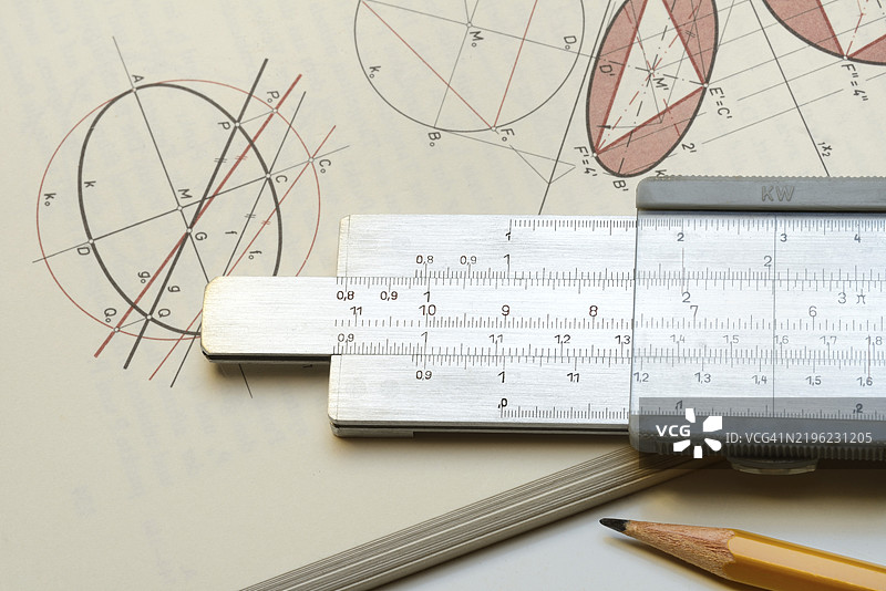 书上的计算尺，计算辅助工具图片素材