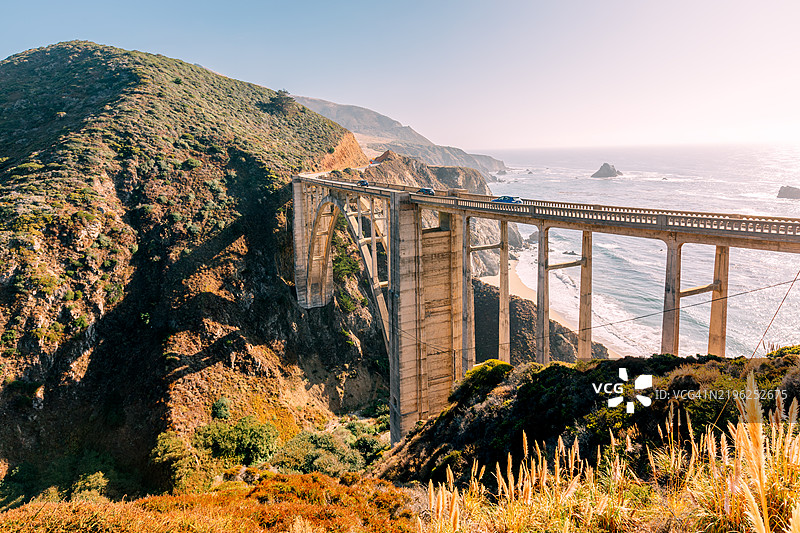 加利福尼亚州1号州道上的比克斯比桥，加州大苏尔，美国图片素材