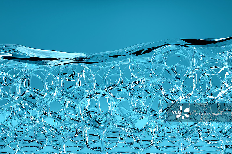 蓝色背景上的透明水泡抽象图图片素材