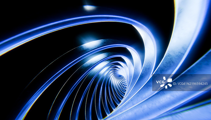 未来感的蓝色螺旋隧道与光效图片素材