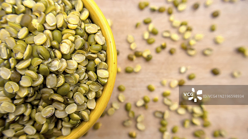碗中的分裂绿豆，绿豆，素食，特写俯视平铺图图片素材